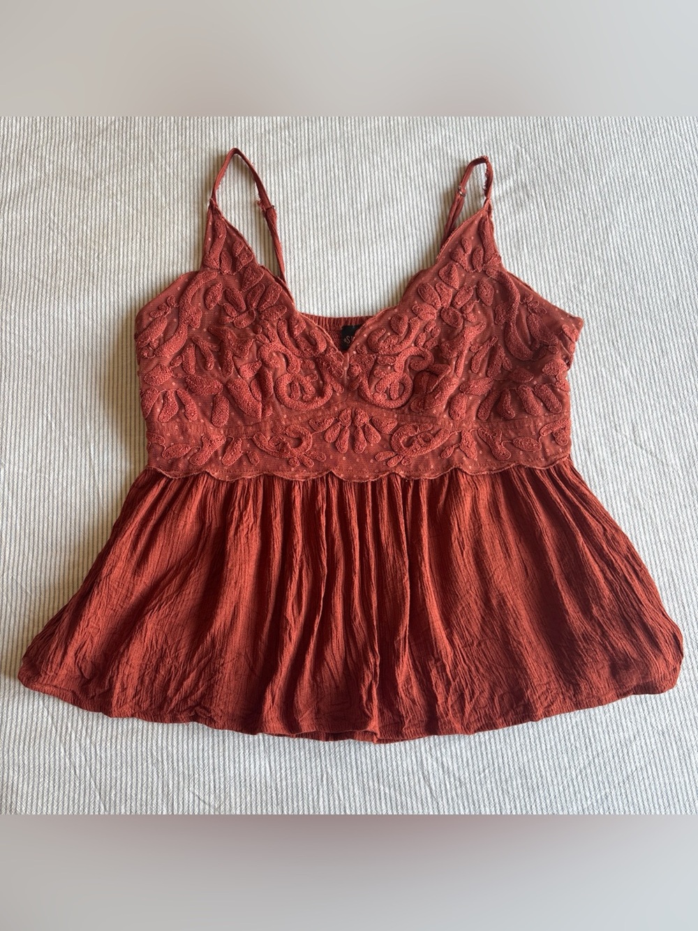 Shyanne Rust Red Burnt Orange Crochet Lace Camisole Tank Top Womens L